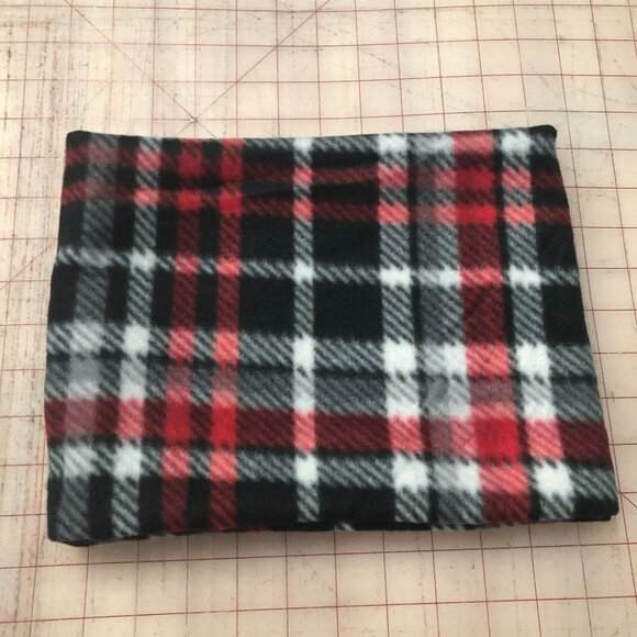Plaid Fleece Neck Gaiter: Black, White & Red Tartan Scarf - Picture 1 of 8